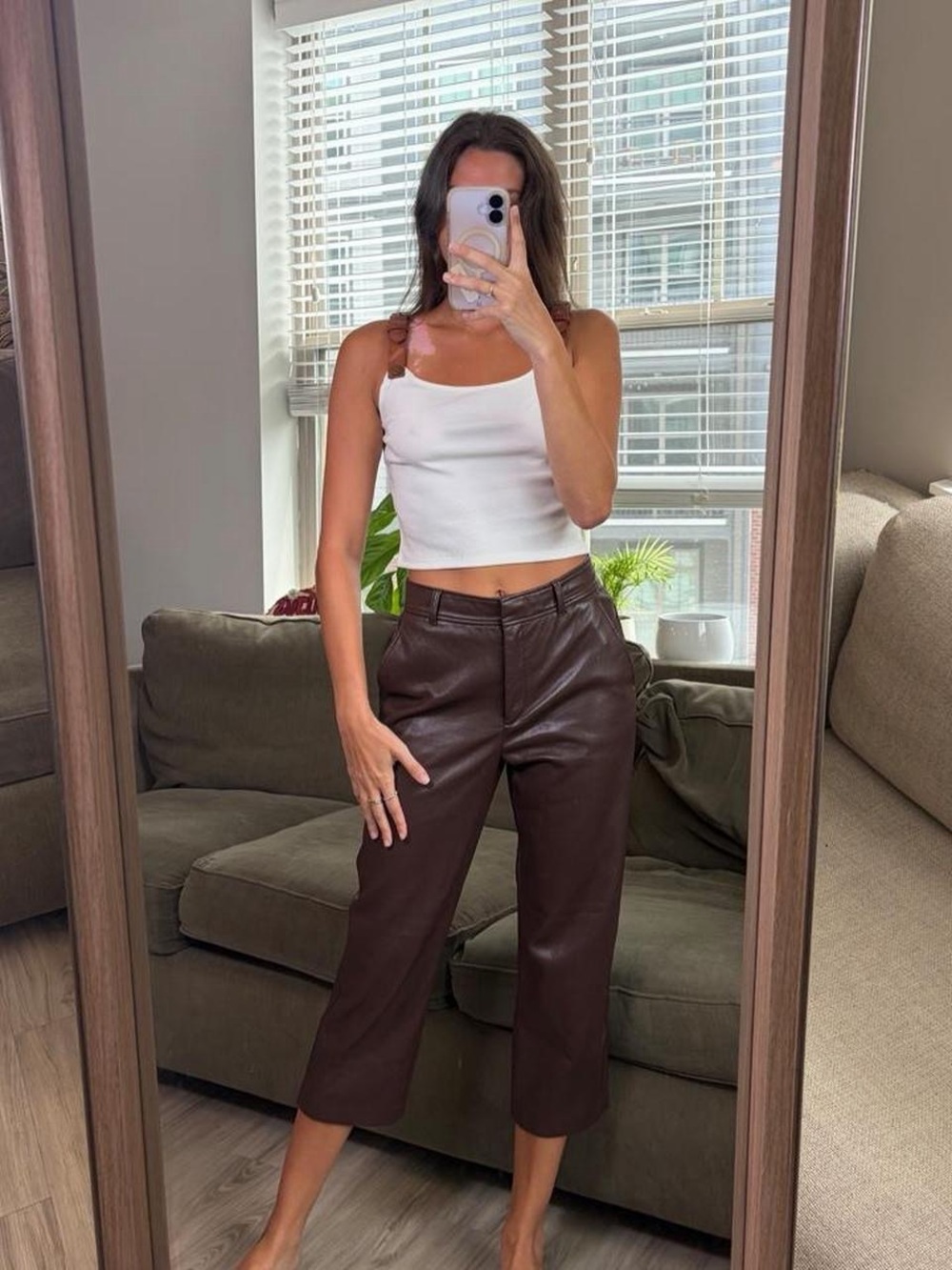 Aritzia Babaton command cropped pant faux leather brown pants